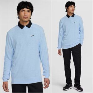 Nike Tour Men's Golf Sweater Pullover Blue/Black Size Large Dry-Fit Crewneck NWT
